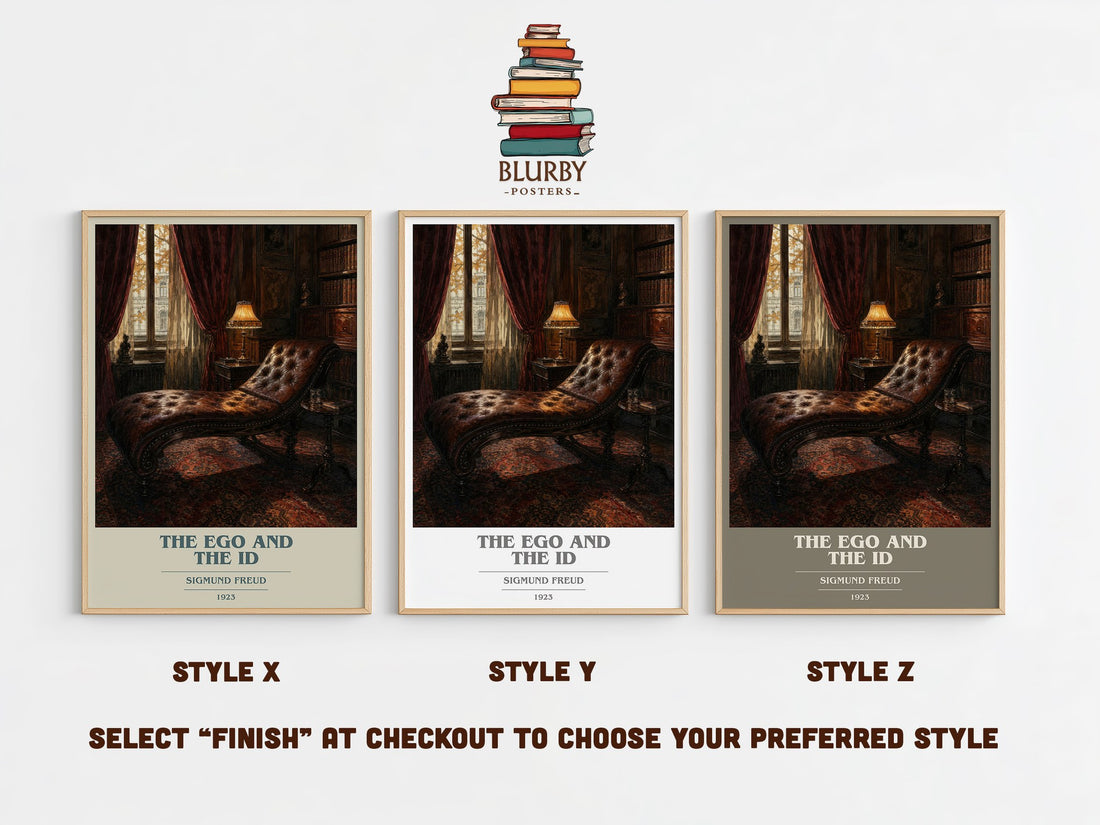 The Ego and the Id book cover print in frame leaning in hallway – philosophy wall art (mockup)
