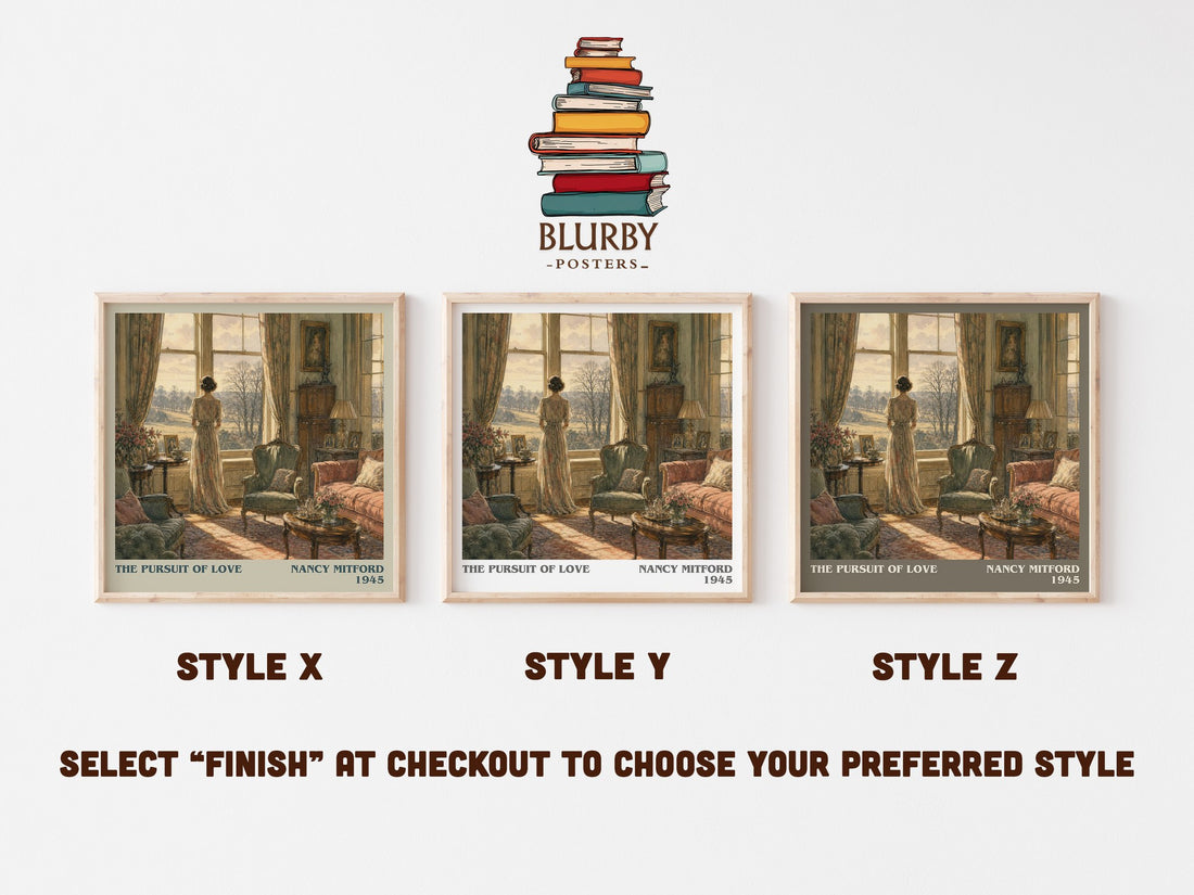 The Pursuit Of Love literary print in frame leaning in hallway – classic literature wall art (mockup)