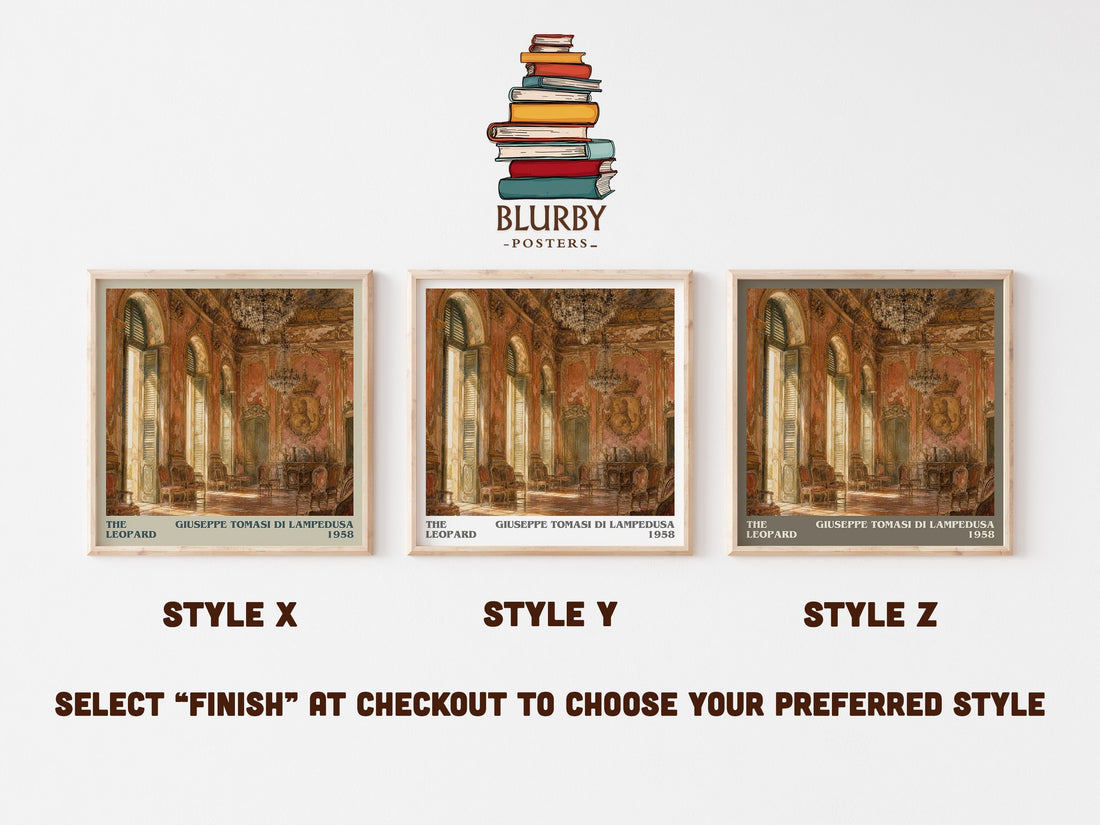 The Leopard literary print in frame leaning in hallway – historical fiction wall art (mockup)