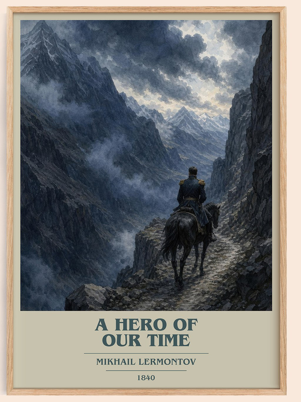 A Hero of Our Time book cover book poster by Mikhail Lermontov – framed literary art print