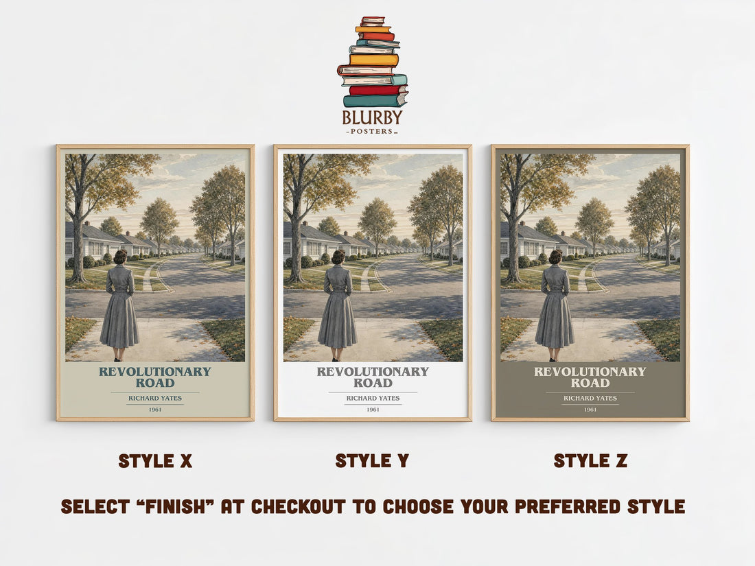 Revolutionary Road book cover print in frame leaning in hallway – literary fiction wall art (mockup)