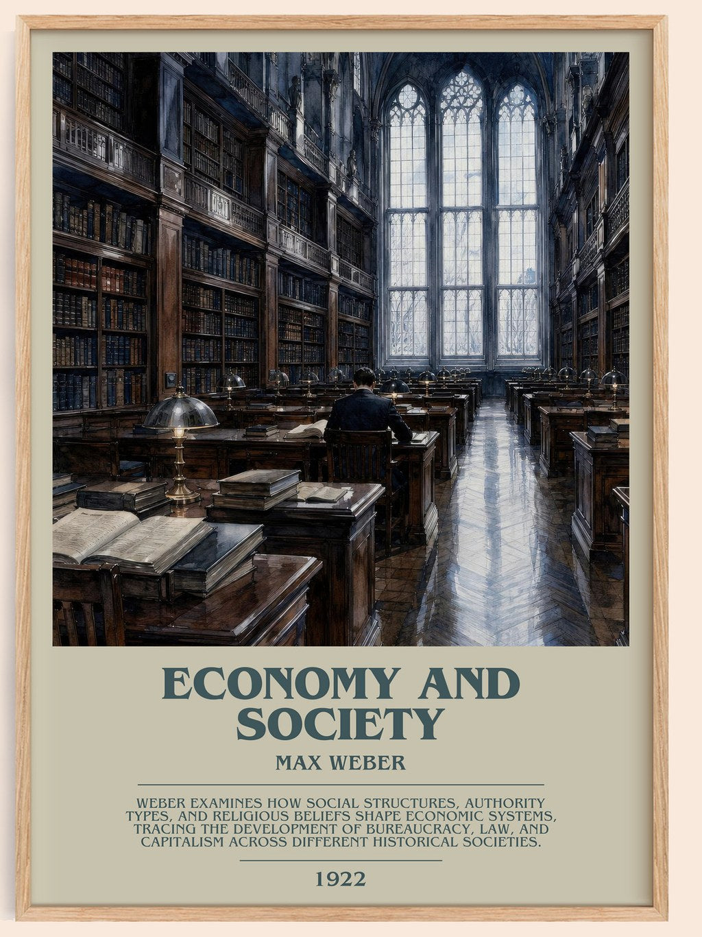 Economy and Society bookish book poster by Max Weber – framed literary art print
