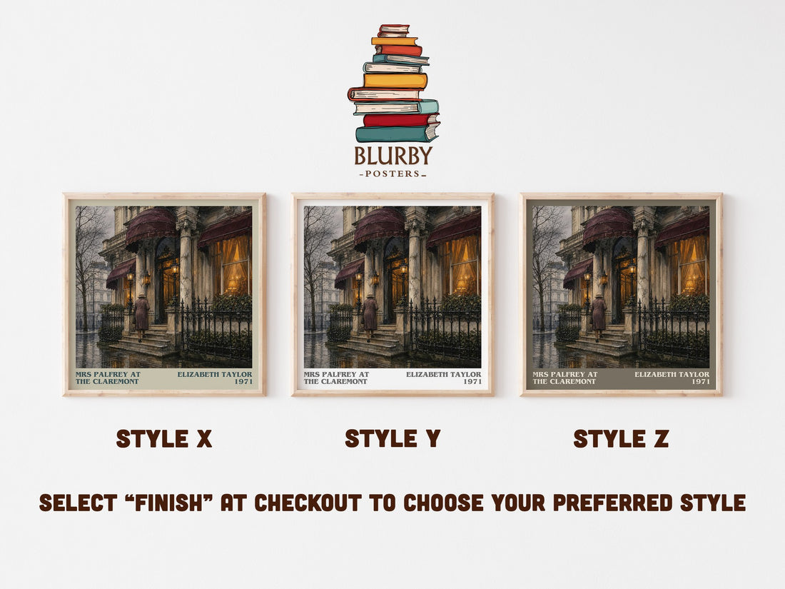 Mrs Palfrey at the Claremont literary print in frame leaning in hallway – literary fiction wall art (mockup)
