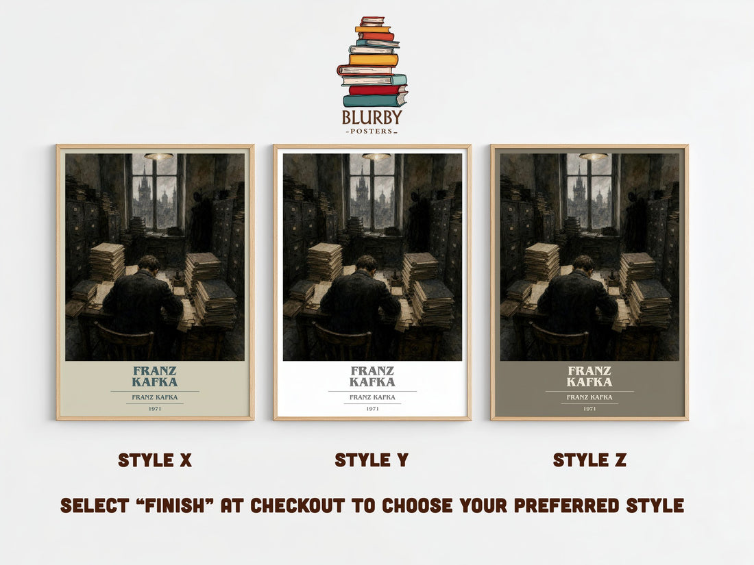 Franz Kafka book cover print framed by window – literary home decor
