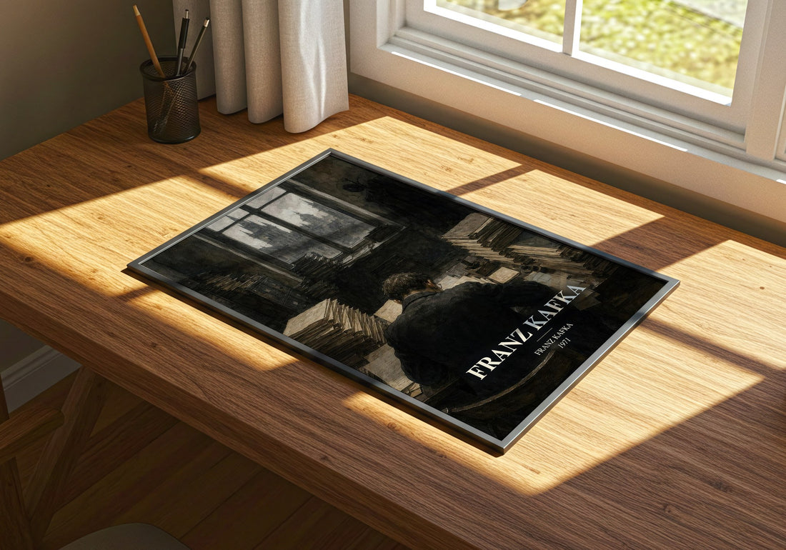 Franz Kafka watercolour book poster framed on wall – literary fiction wall art