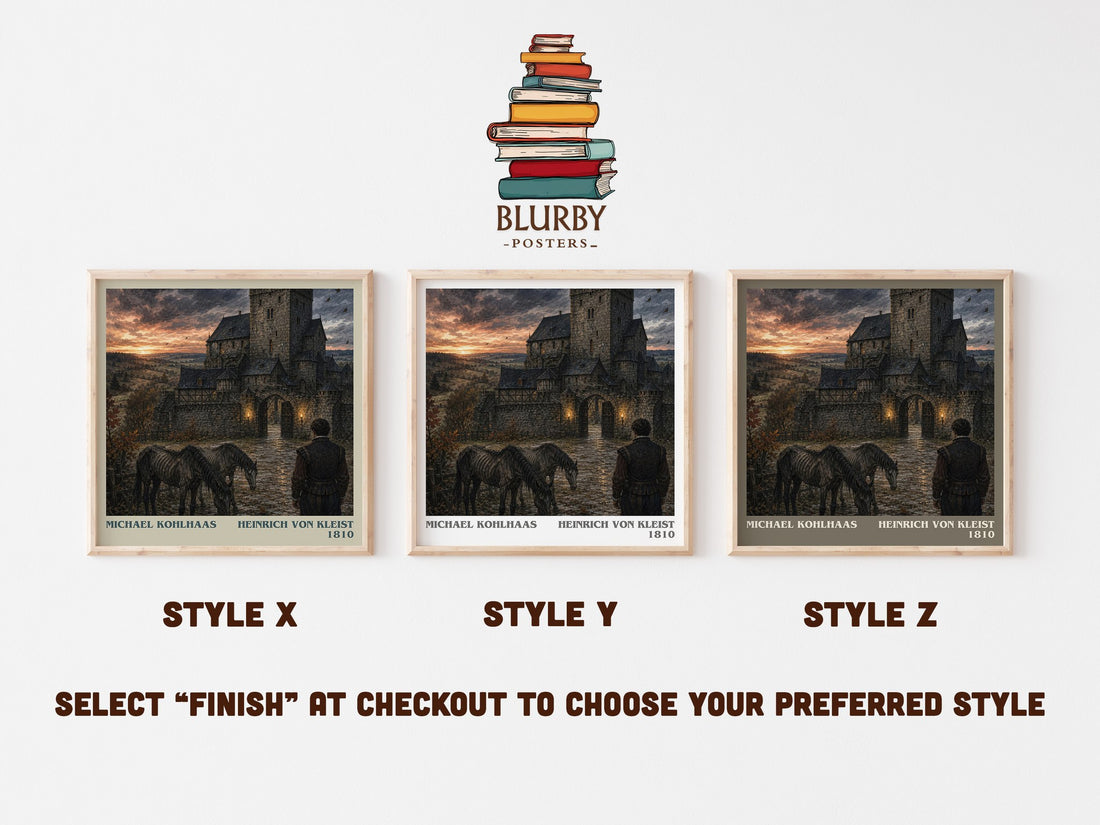 Michael Kohlhaas literary print in frame leaning in hallway – classic literature wall art (mockup)