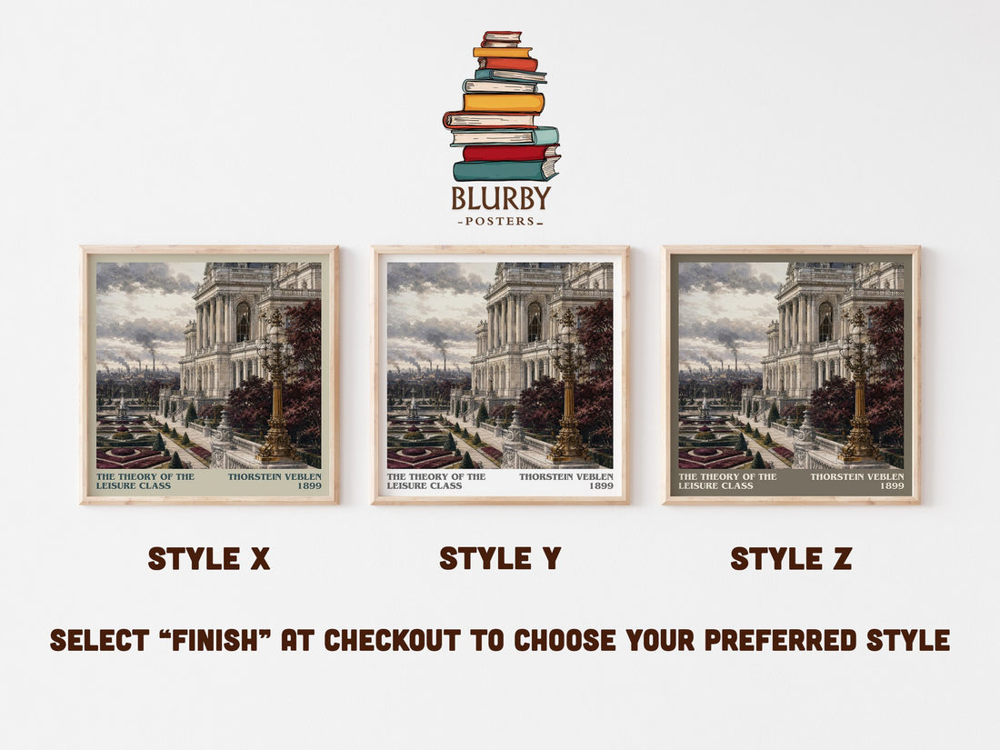 The Theory of the Leisure Class literary print in frame leaning in hallway – non fiction wall art (mockup)