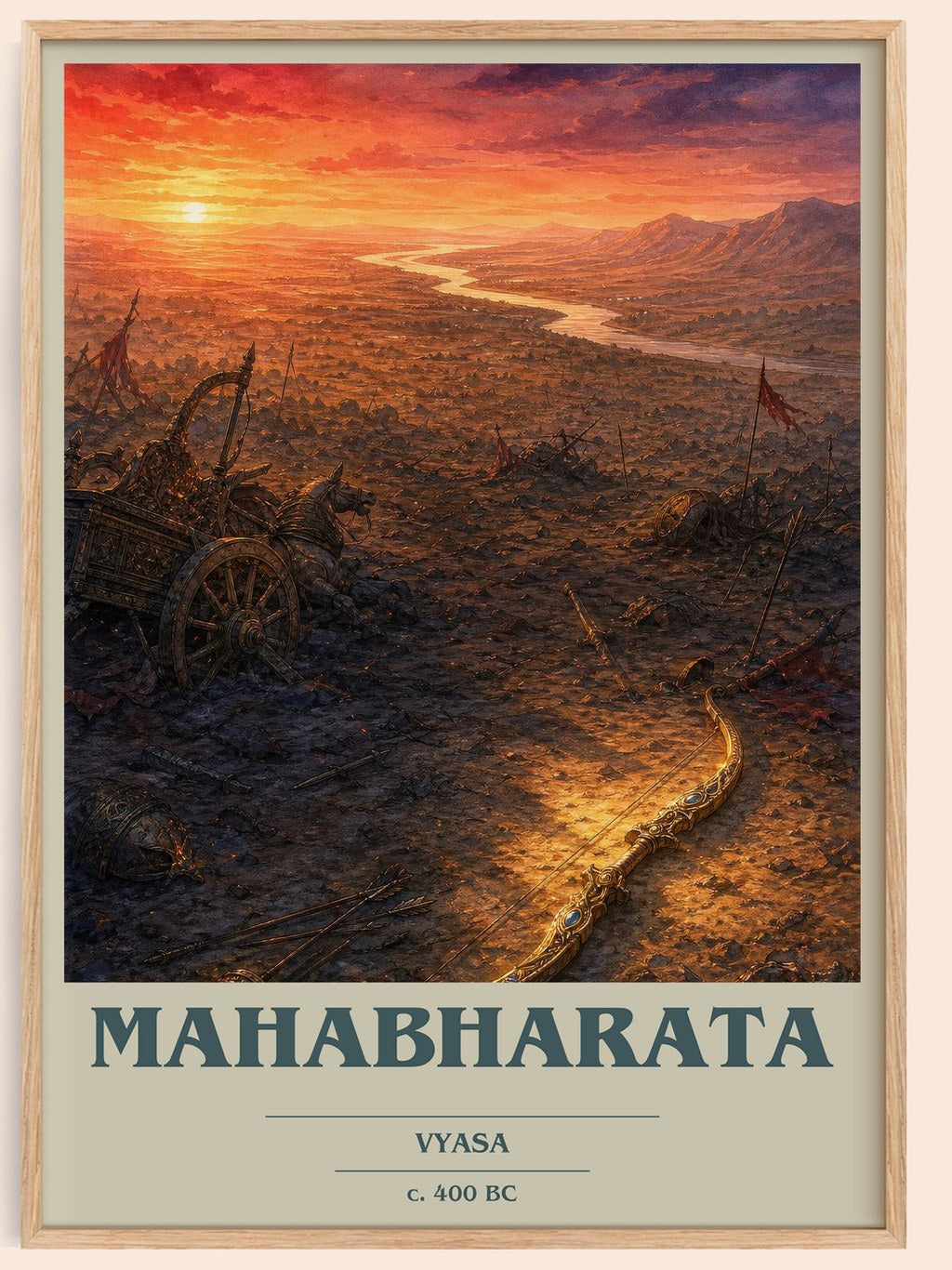 Mahabharata book cover book poster by Vyasa – framed literary art print