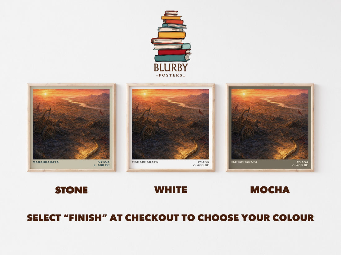 Mahabharata literary print framed by window – Stone, White and Mocha square prints side by side – choose your colour