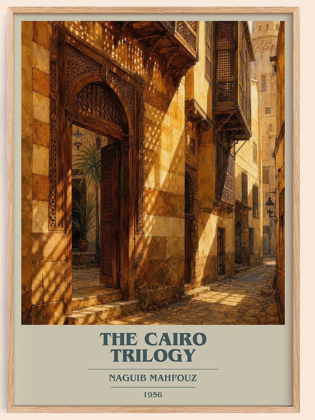 The Cairo Trilogy book cover book poster by Naguib Mahfouz – framed literary art print