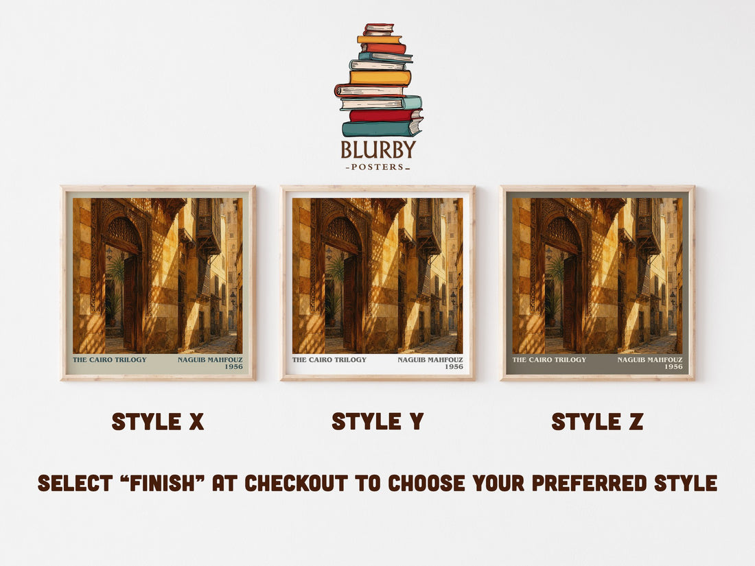 The Cairo Trilogy literary print in frame leaning in hallway – literary fiction wall art (mockup)