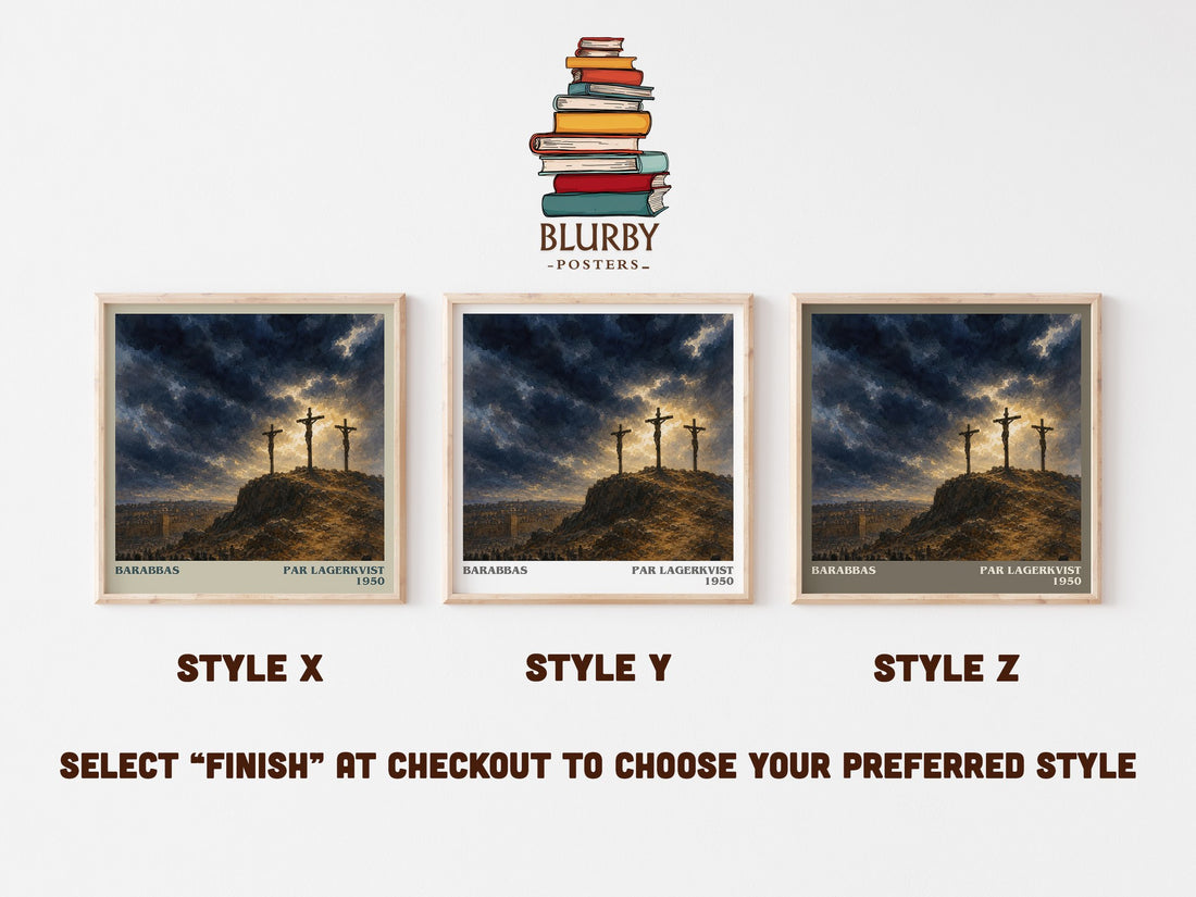 Barabbas literary print in frame leaning in hallway – literary fiction wall art (mockup)
