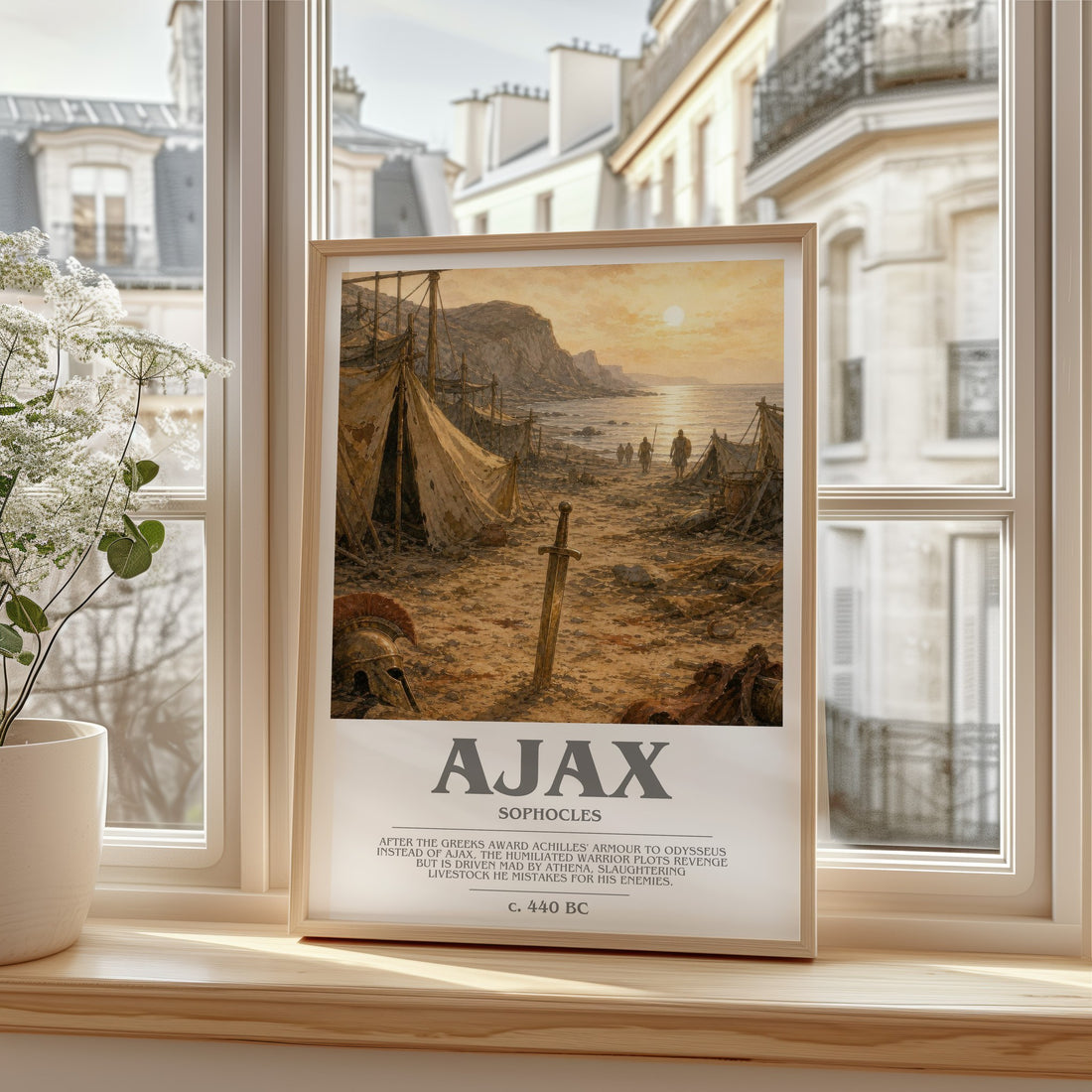 Ajax bookish print in frame leaning in hallway – classic literature wall art