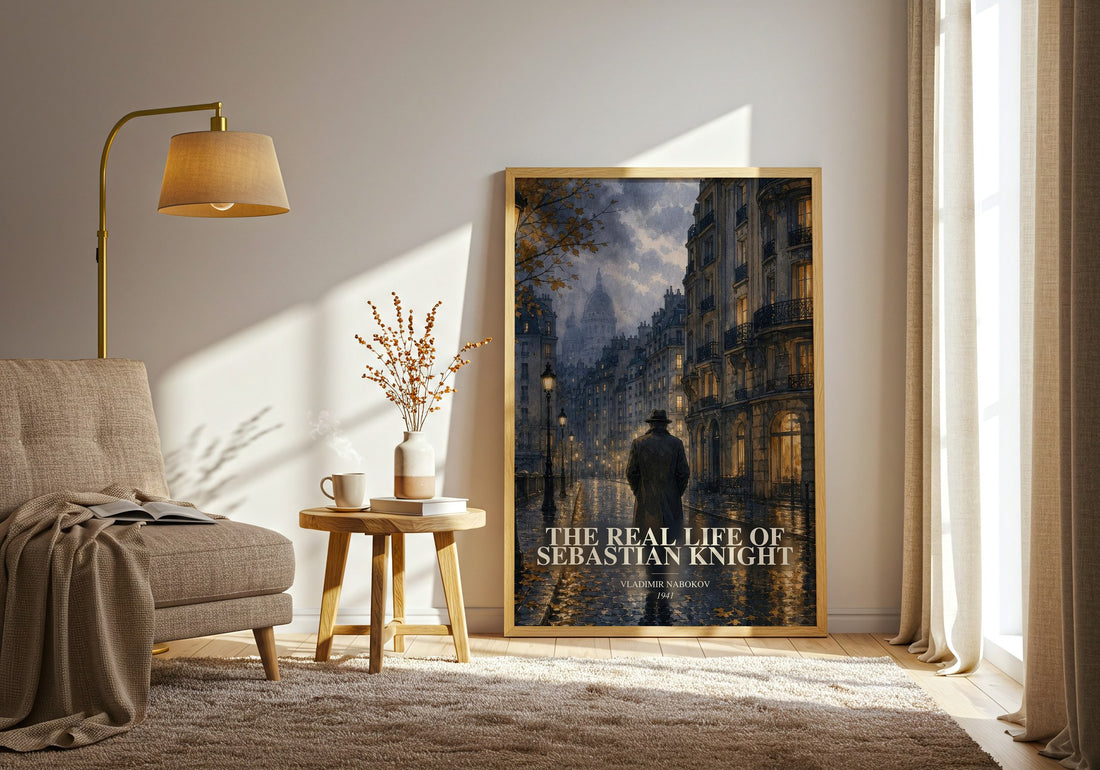 The Real Life of Sebastian Knight watercolour print in frame leaning in hallway – literary fiction wall art