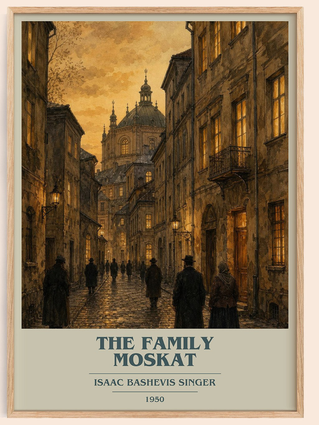 The Family Moskat book cover book poster by Isaac Bashevis Singer – framed literary art print