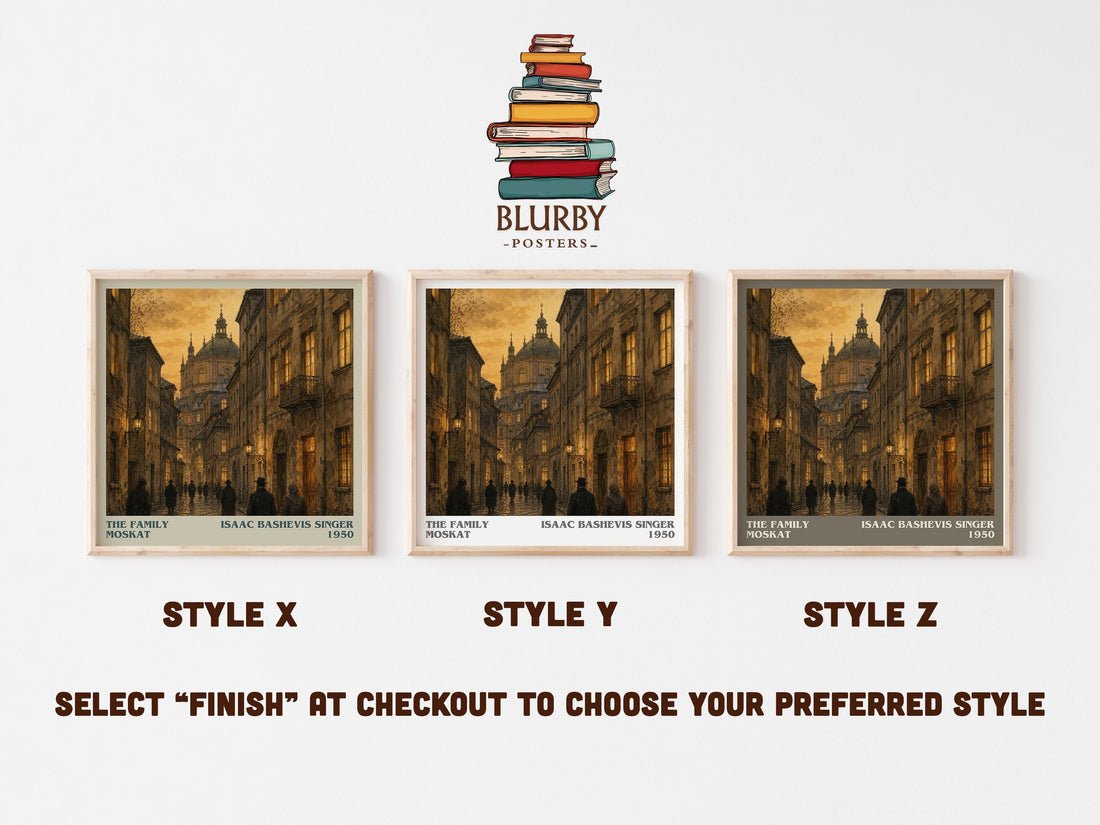The Family Moskat literary print in frame leaning in hallway – historical fiction wall art (mockup)