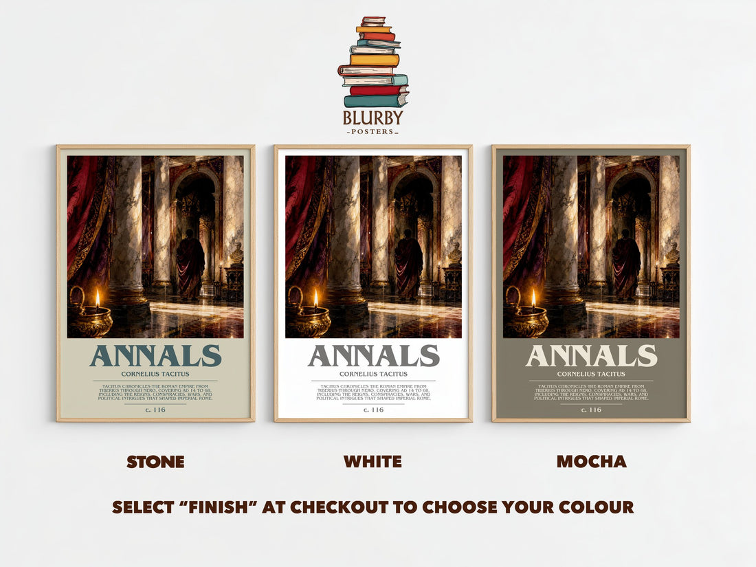 Annals bookish print framed by window – Stone, White and Mocha side by side – choose your colour