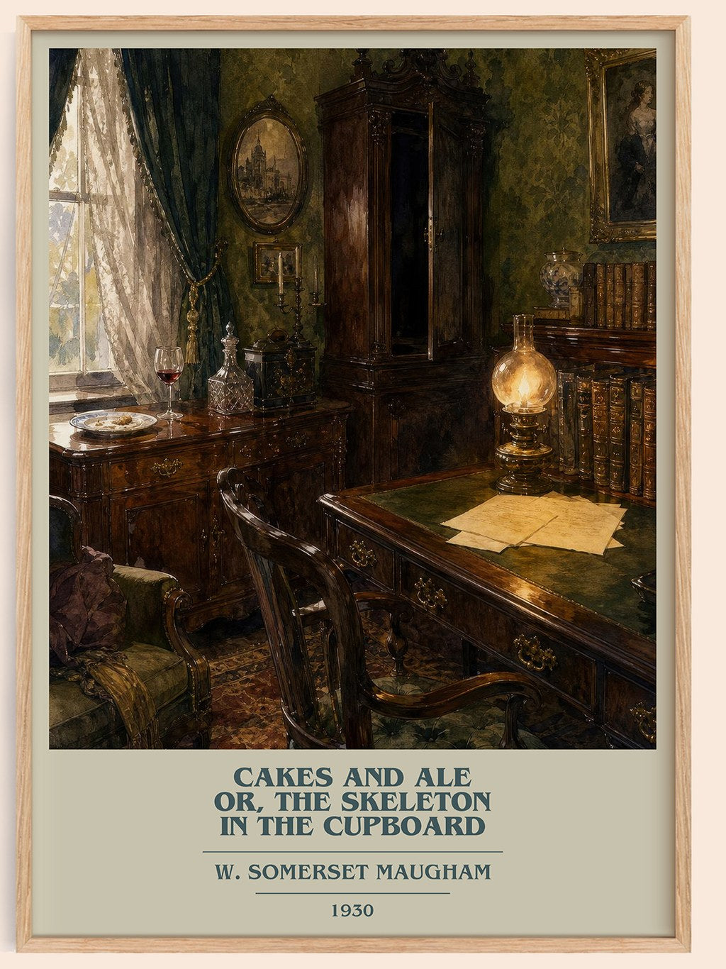 Cakes And Ale Or, The Skeleton In The Cupboard book cover book poster by W. Somerset Maugham – framed literary art print