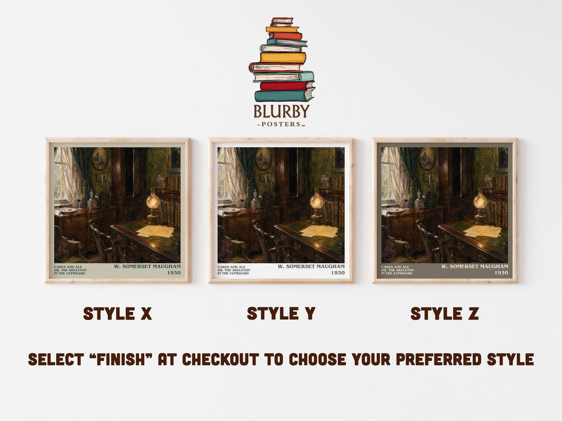 Cakes And Ale Or, The Skeleton In The Cupboard literary print in frame leaning in hallway – satire wall art (mockup)