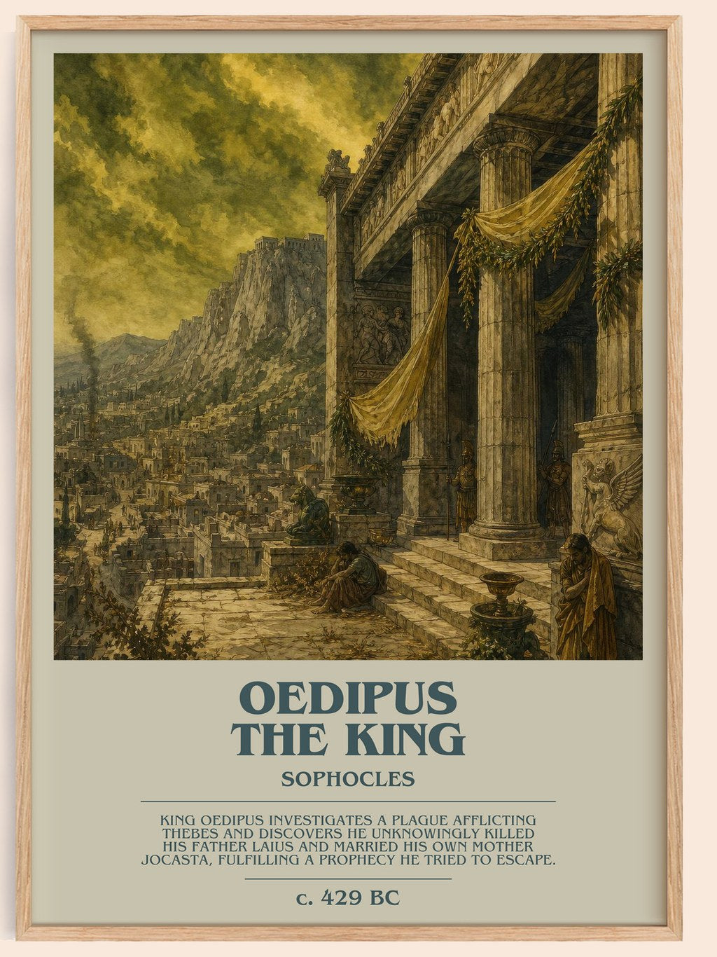 Oedipus the King bookish book poster by Sophocles – framed literary art print