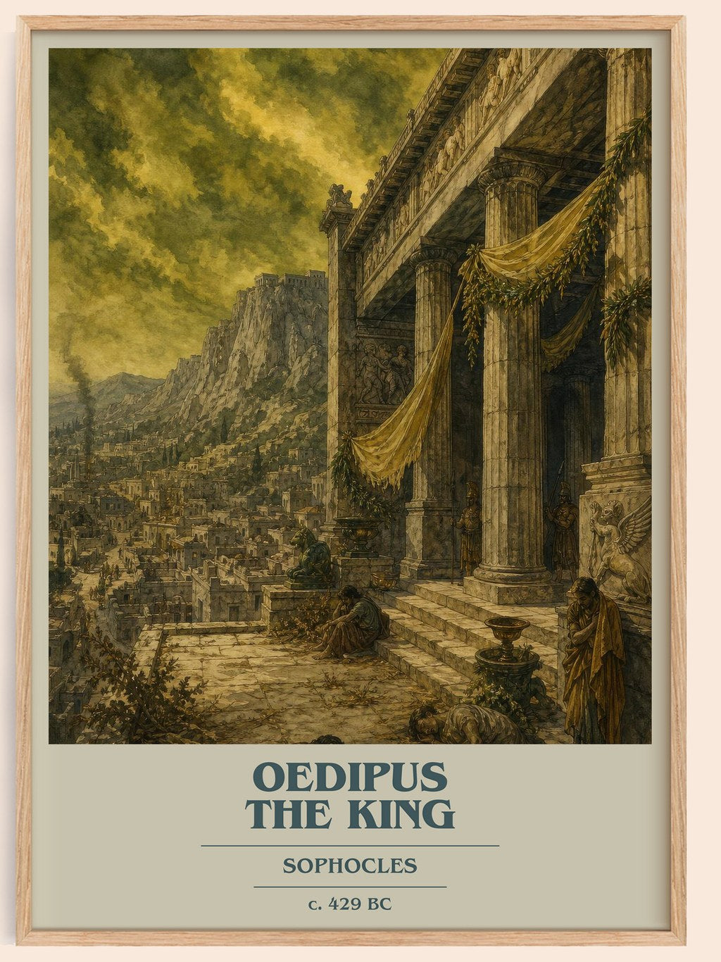 Oedipus the King book cover book poster by Sophocles – framed literary art print