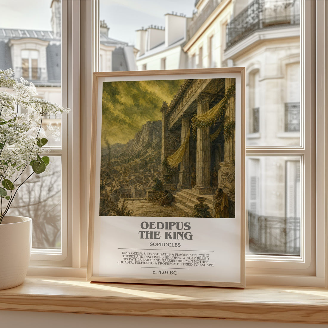 Oedipus the King bookish print in frame leaning in hallway – classic literature wall art