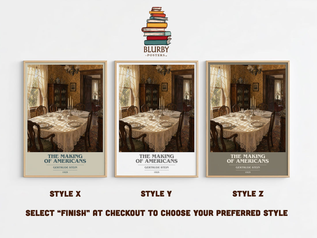 The Making of Americans book cover print in frame leaning in hallway – literary fiction wall art (mockup)