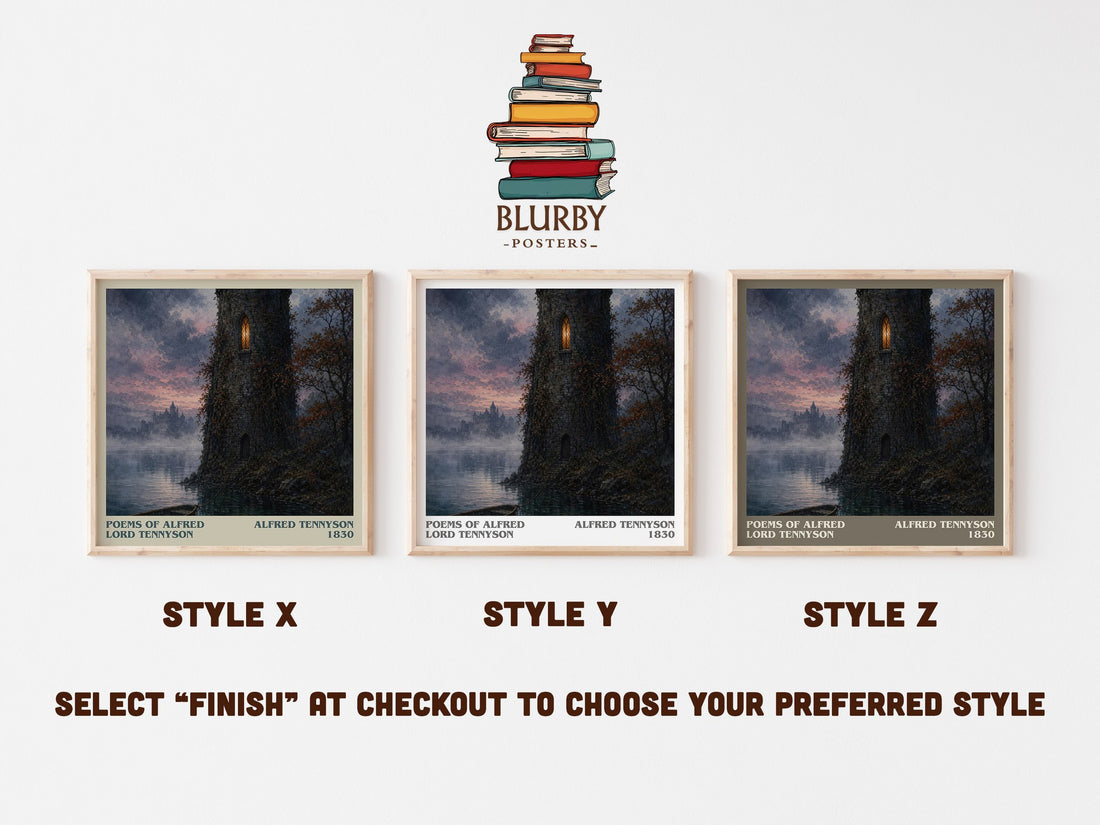 Poems of Alfred Lord Tennyson literary print in frame leaning in hallway – poetry wall art (mockup)