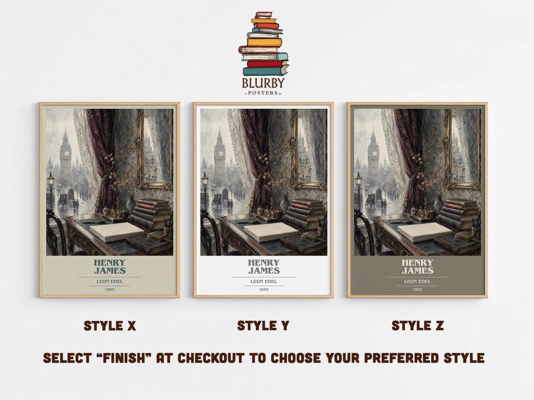 Henry James book cover print in frame leaning in hallway – non fiction wall art (mockup)