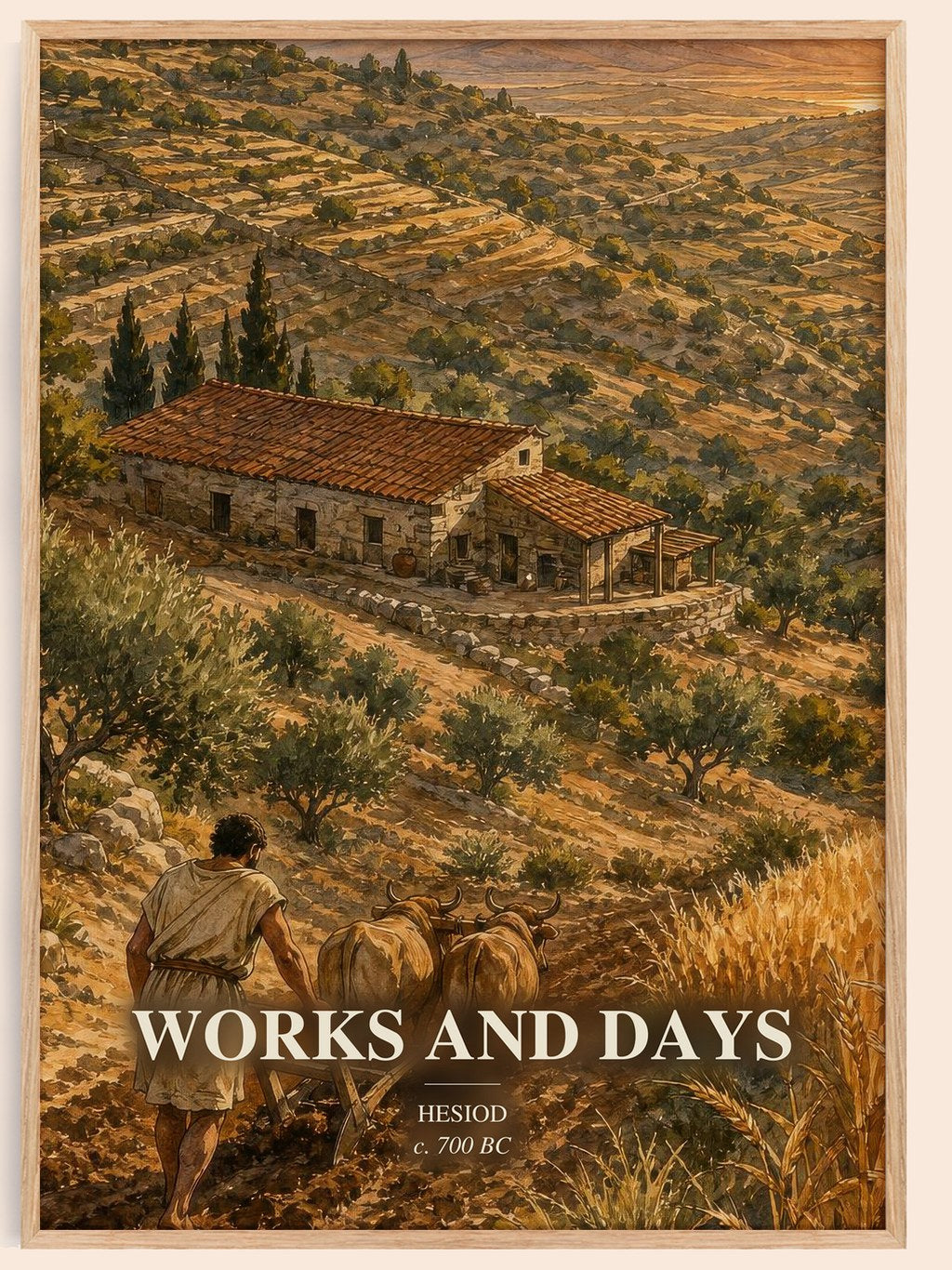 Works and Days watercolour book poster by Hesiod – framed literary art print