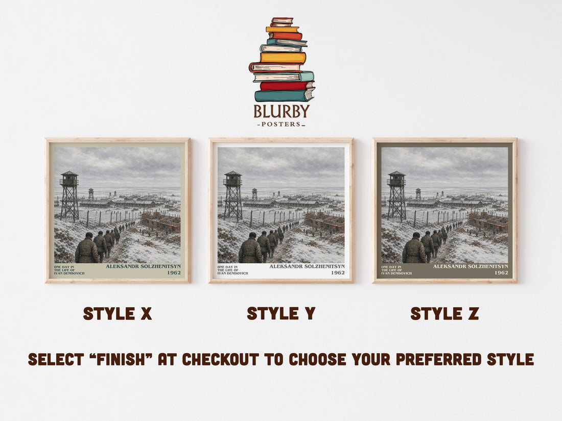 One Day in the Life of Ivan Denisovich literary print in frame leaning in hallway – historical fiction wall art (mockup)
