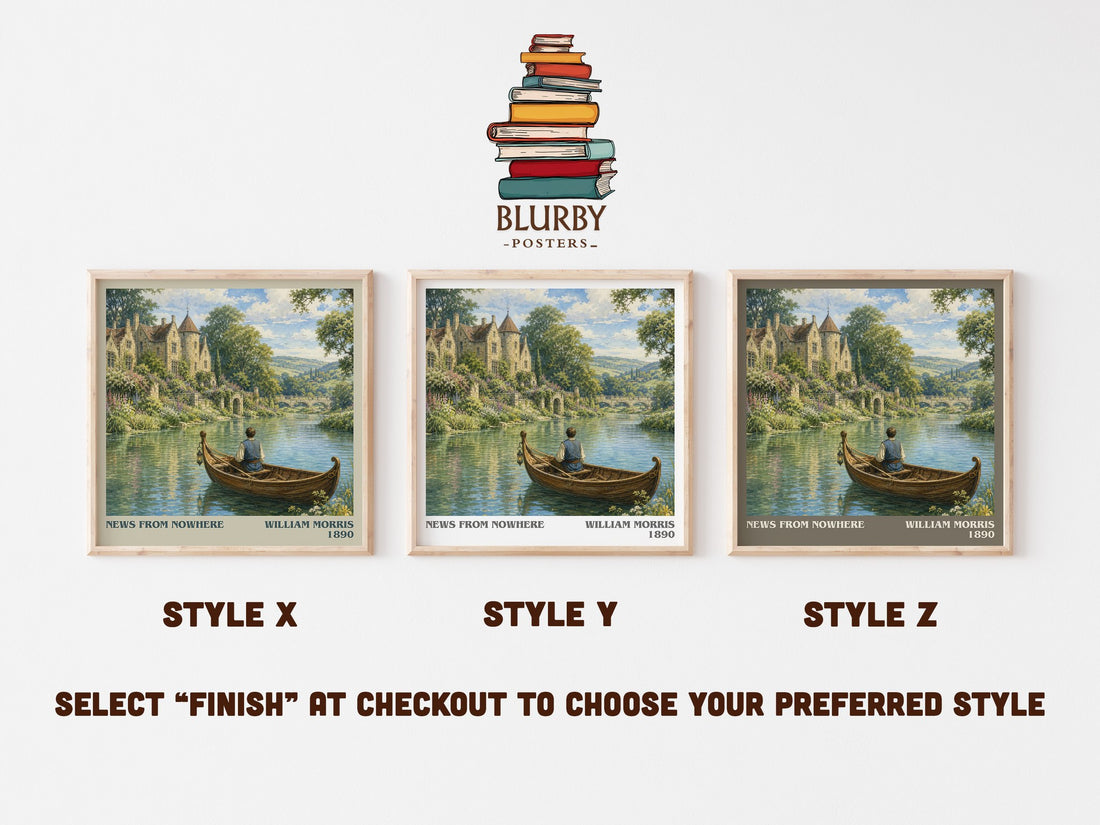 News from Nowhere literary print in frame leaning in hallway – classic literature wall art (mockup)