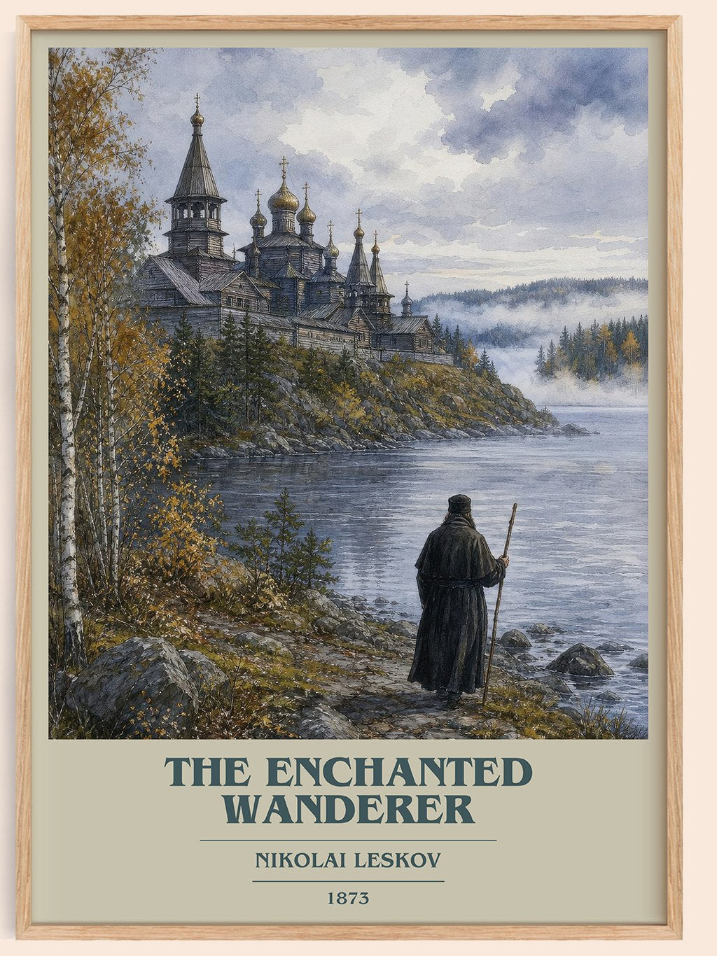 The Enchanted Wanderer book cover book poster by Nikolai Leskov – framed literary art print