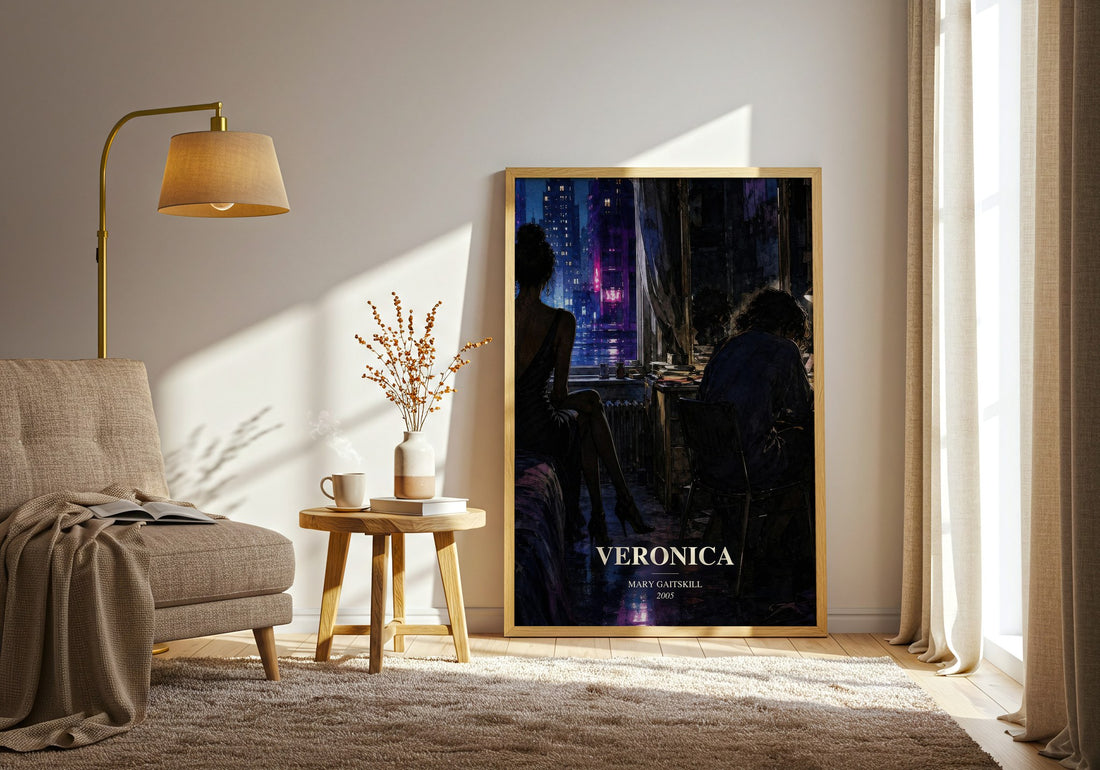 Veronica watercolour print in frame leaning in hallway – literary fiction wall art