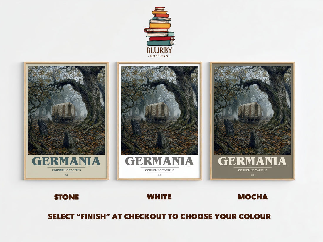 Germania book cover print framed by window – Stone, White and Mocha side by side – choose your colour
