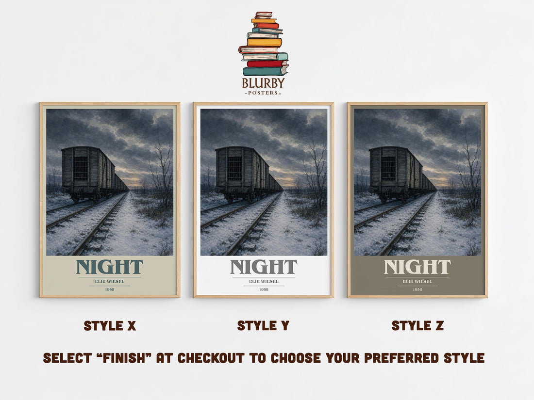 Night book cover print in frame leaning in hallway – memoir wall art (mockup)