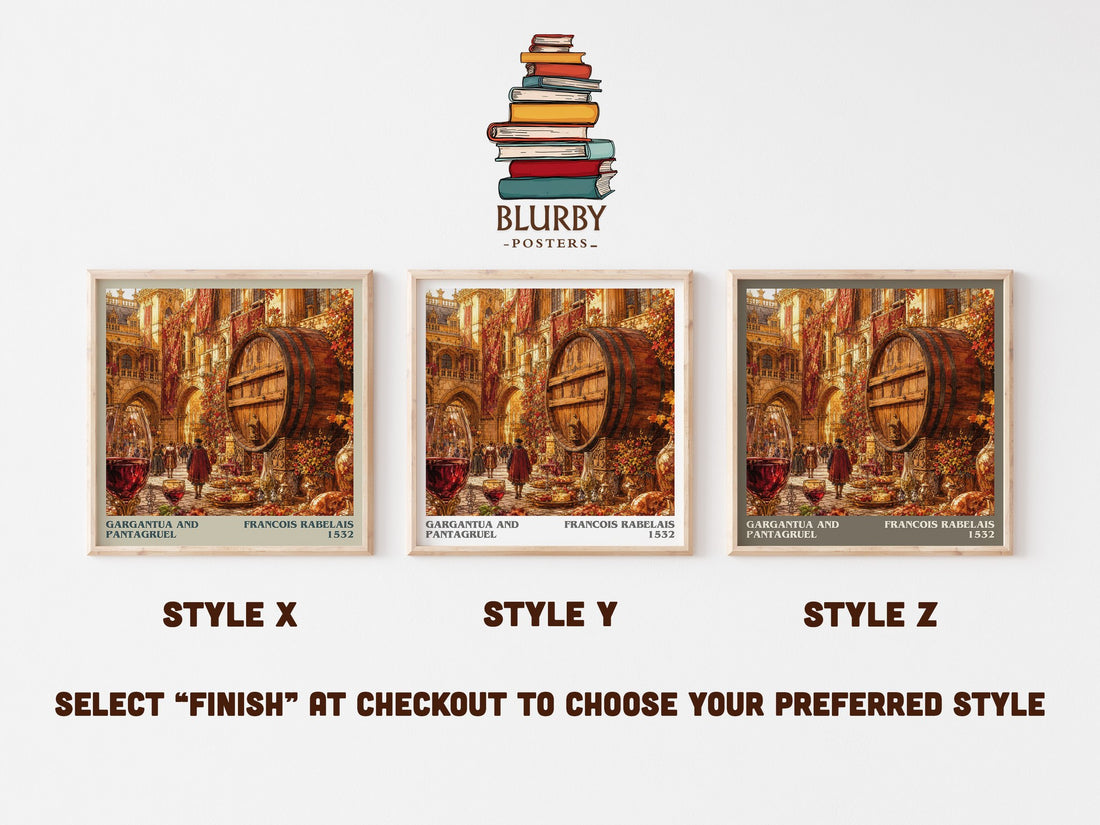 Gargantua and Pantagruel literary print in frame leaning in hallway – satire wall art (mockup)