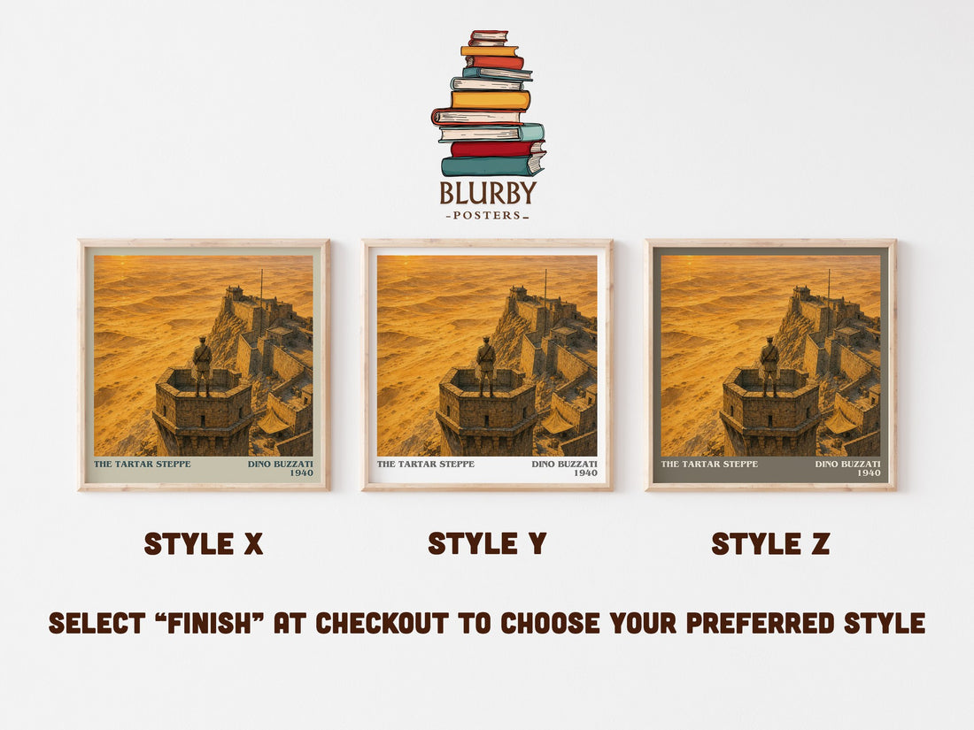 The Tartar Steppe literary print in frame leaning in hallway – literary fiction wall art (mockup)