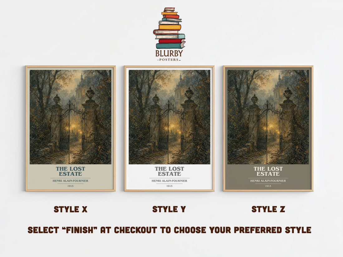 The Lost Estate book cover print in frame leaning in hallway – literary fiction wall art