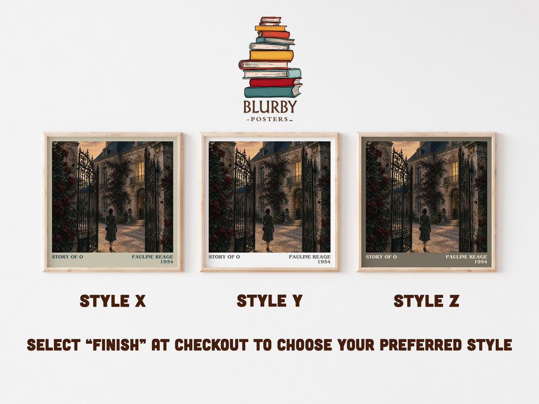 Story of O literary print in frame leaning in hallway – literary fiction wall art (mockup)