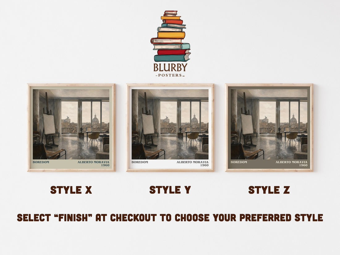 Boredom literary print in frame leaning in hallway – literary fiction wall art (mockup)