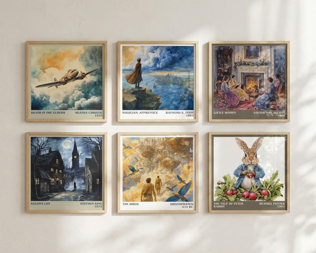The Birds literary print in frame leaning in hallway – satire wall art