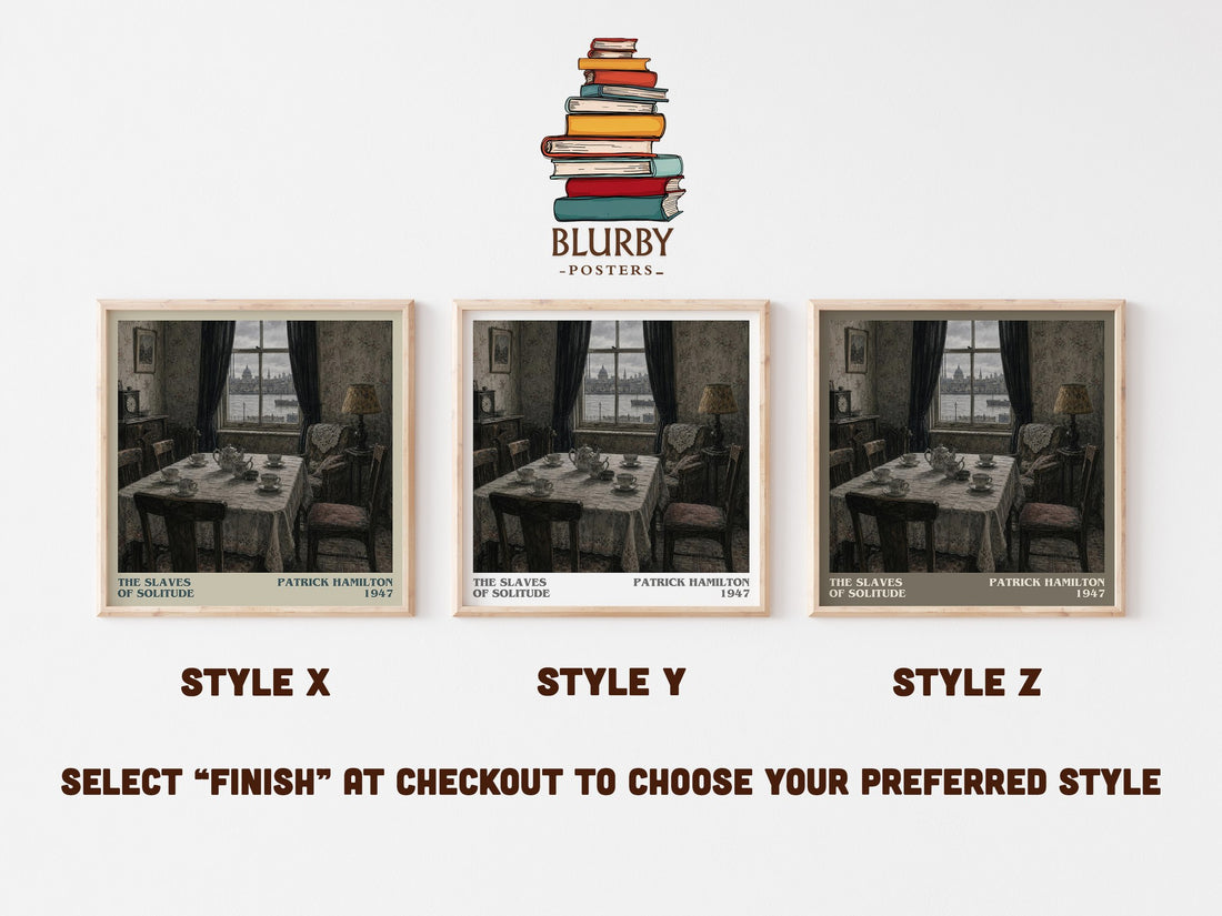 The Slaves of Solitude literary print in frame leaning in hallway – literary fiction wall art (mockup)