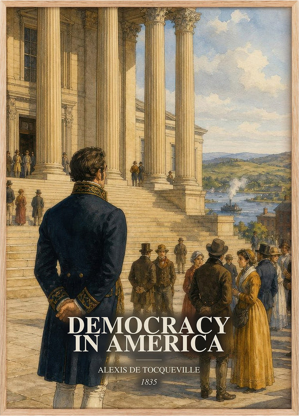 Democracy in America Book Watercolour Illustration by A. Tocqueville