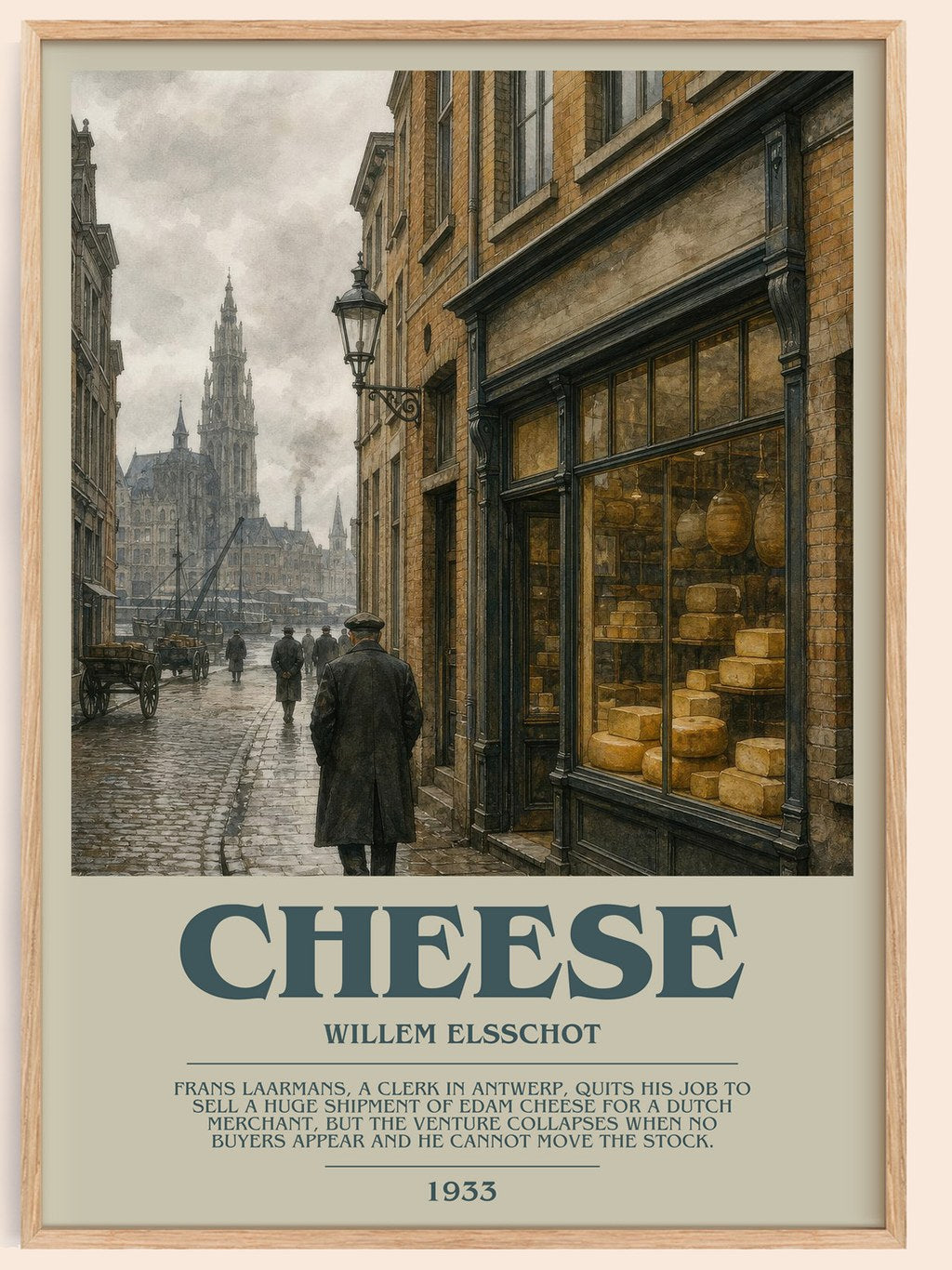Cheese bookish book poster by Willem Elsschot – framed literary art print
