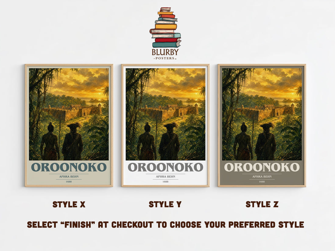 Oroonoko book cover print in frame leaning in hallway – classic literature wall art (mockup)