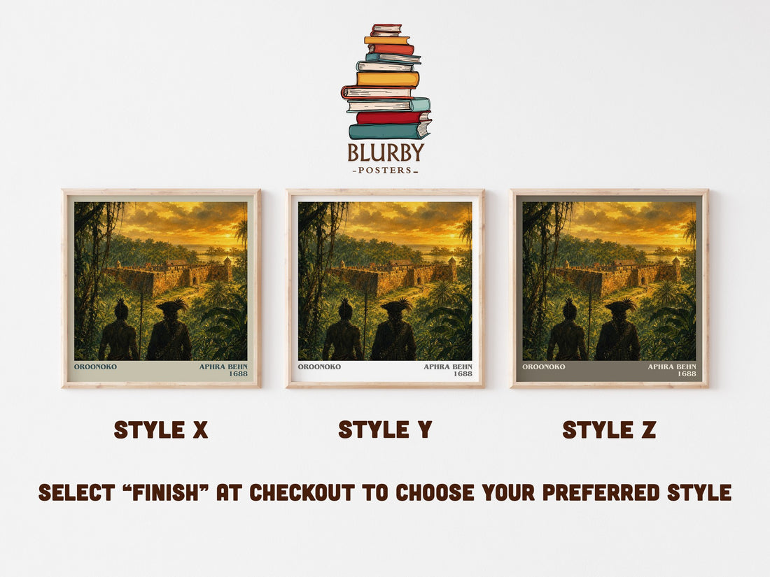 Oroonoko literary print in frame leaning in hallway – classic literature wall art (mockup)