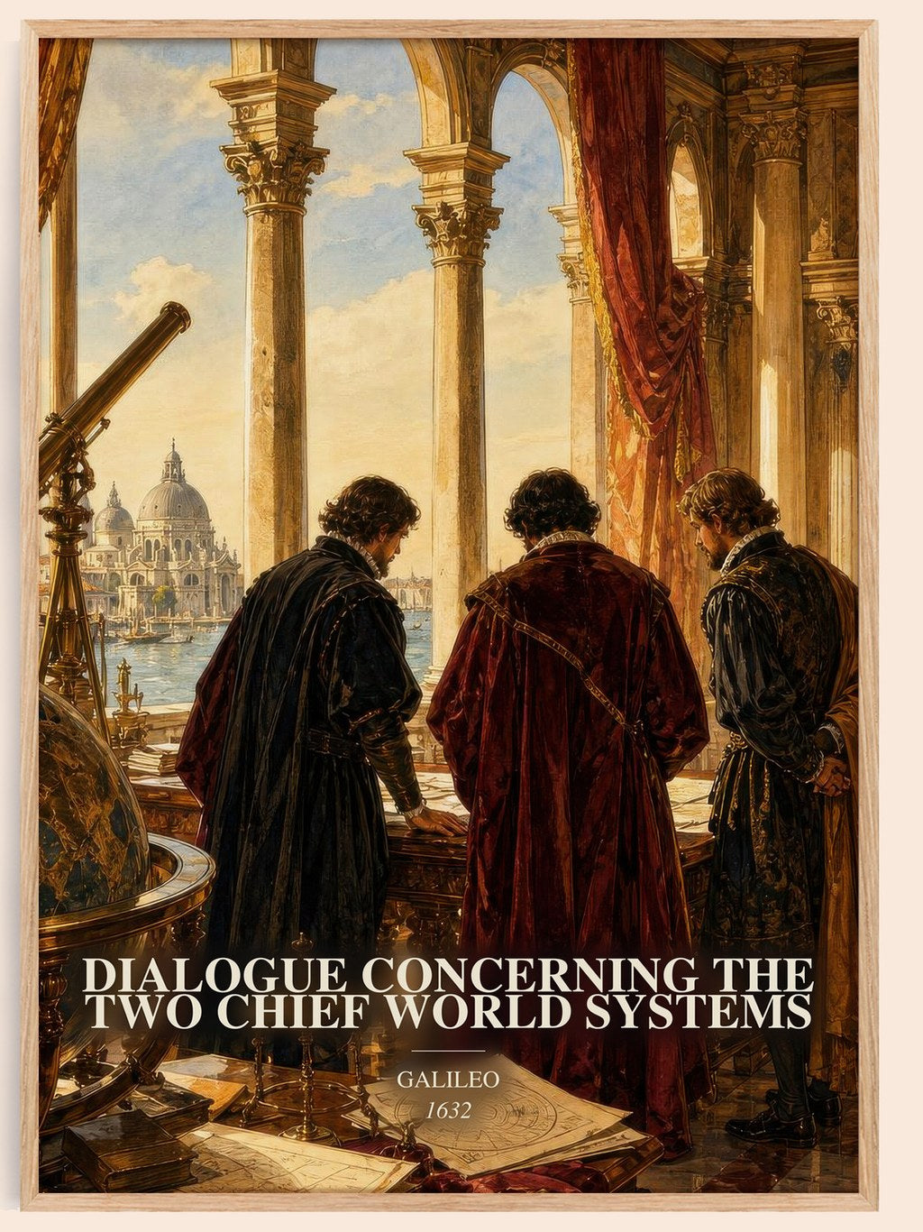 Dialogue Concerning the Two Chief World Systems watercolour book poster by Galileo – framed literary art print