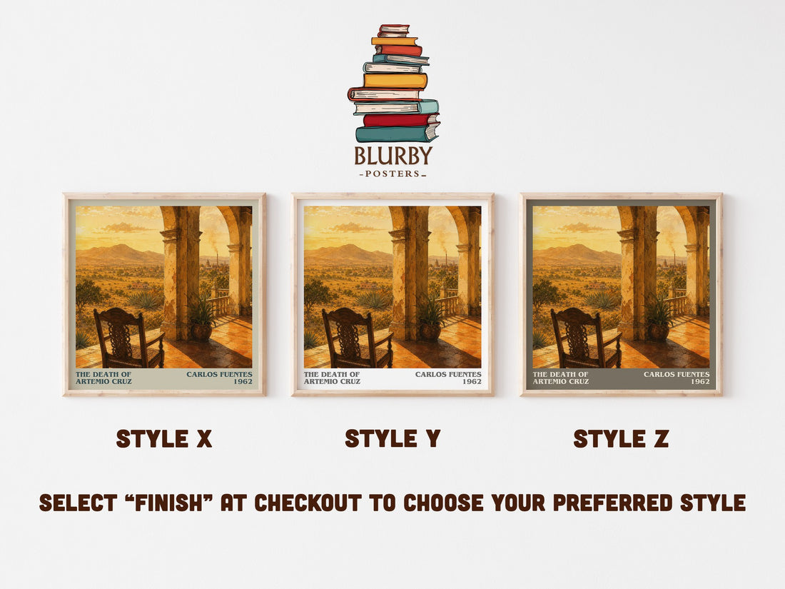 The Death of Artemio Cruz literary print in frame leaning in hallway – literary fiction wall art (mockup)