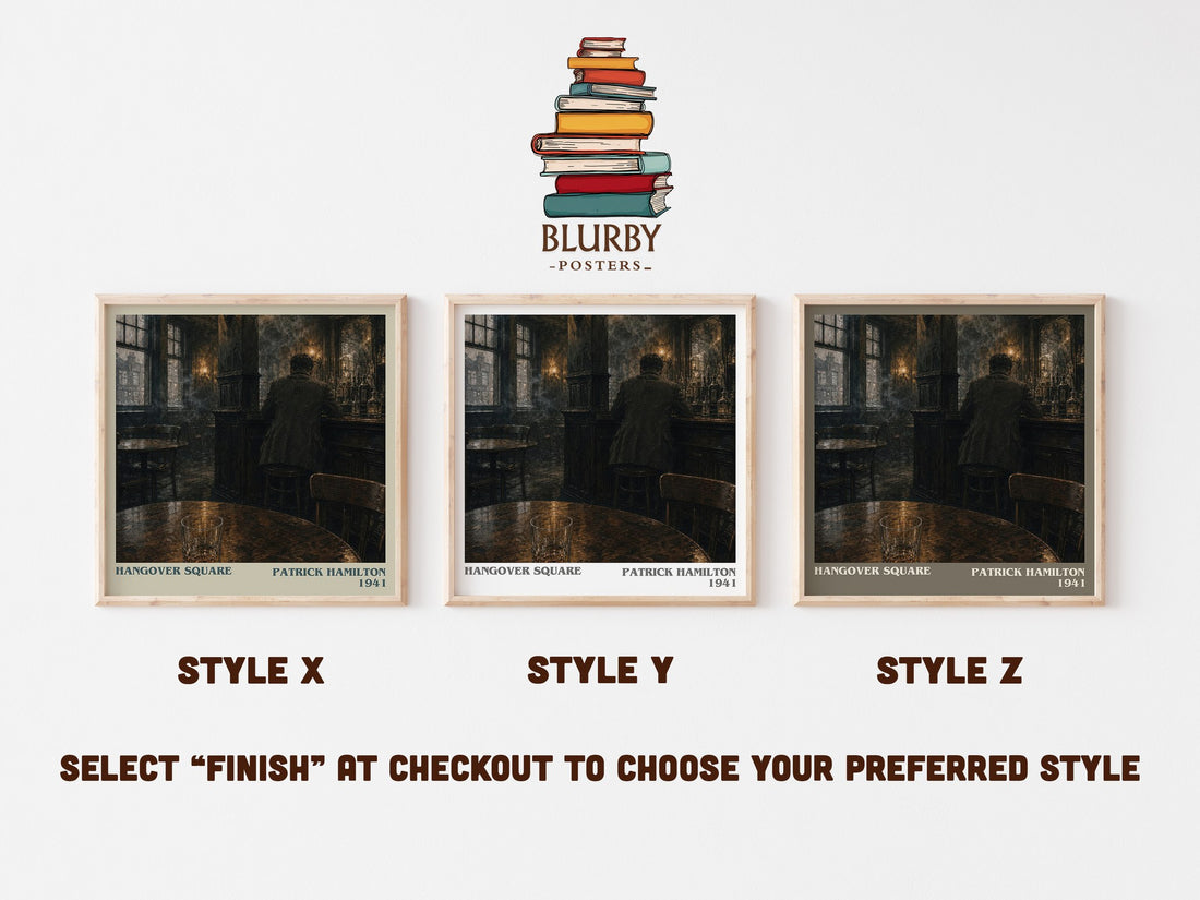 Hangover Square literary print in frame leaning in hallway – thriller wall art (mockup)